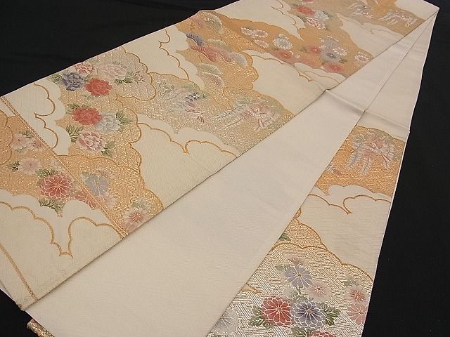 平和屋着物■西陣 六通柄袋帯 唐織 雲重ね吉祥花鳥文 金銀糸 逸品 n-qw0332