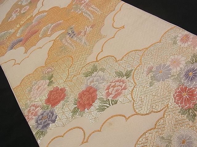 平和屋着物■西陣 六通柄袋帯 唐織 雲重ね吉祥花鳥文 金銀糸 逸品 n-qw0332