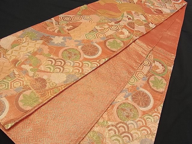 平和屋着物■佐賀錦 六通柄袋帯 束ね熨斗鳳凰吉祥花文 金糸 逸品 n-qw0334