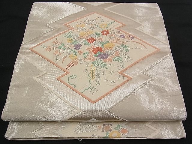 平和屋着物■六通柄袋帯 唐織 松川菱吉祥花車文 銀糸 逸品 n-qw0362