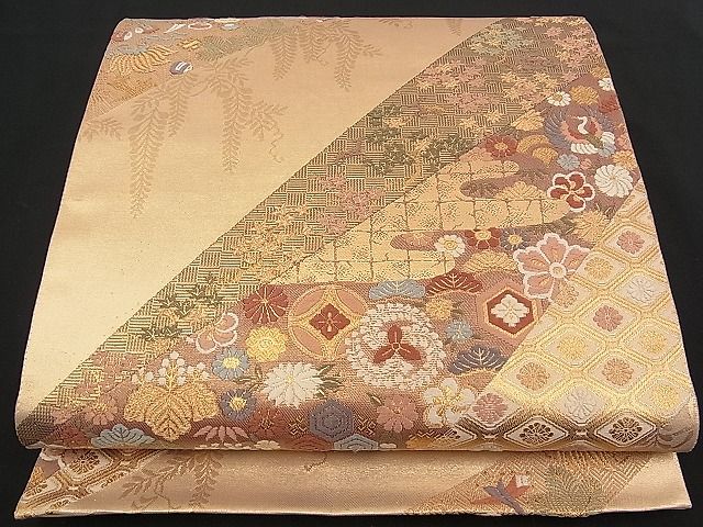 平和屋着物■六通柄袋帯 唐織 宝尽くし吉祥花文 金糸 逸品 n-qw0379