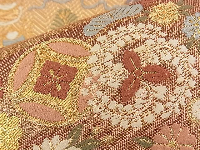 平和屋着物■六通柄袋帯 唐織 宝尽くし吉祥花文 金糸 逸品 n-qw0379