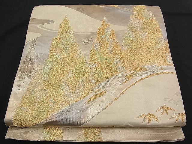 平和屋着物■六通柄袋帯 流水樹林文 金銀糸 逸品 n-qw0387