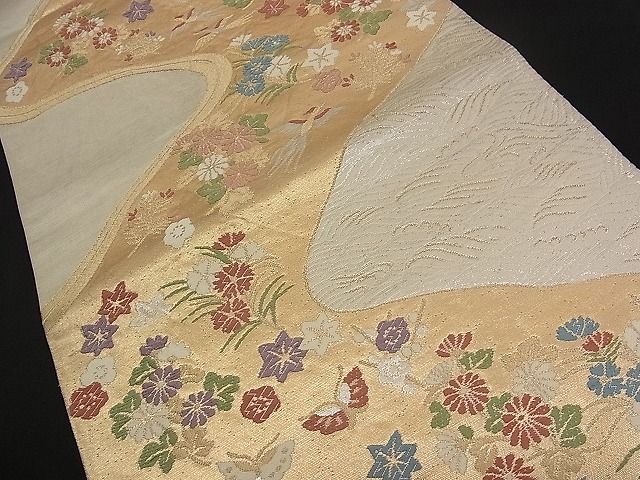 平和屋着物■六通柄袋帯 唐織 舞蝶流水花鳥文 金銀糸 逸品 n-qw0418