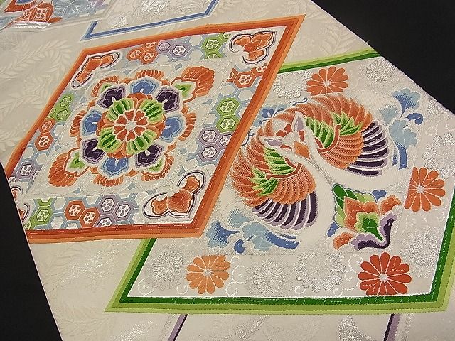 平和屋着物■六通柄袋帯 唐織 向かい鳥吉祥花菱文 銀糸 逸品 n-qw0422