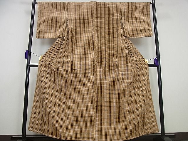 平和屋本店▽極上 国指定無形文化財 丹波布 単衣 格子柄 逸品3s1980
