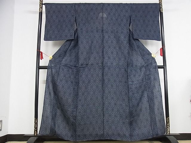 平和屋本店■極上 夏物 重要無形文化財 本場宮古上布 麻の葉文様 苧麻 着丈160cm 裄丈67.5cm 逸品 4kk0045