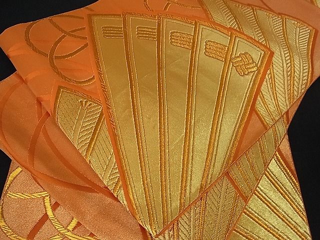 平和屋着物■六通柄袋帯 檜扇文 金糸 逸品 re2061