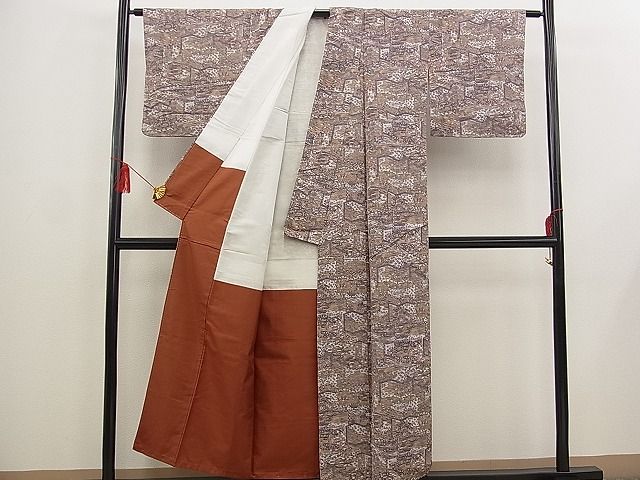 平和屋着物■上質な紬 草花屏風文 逸品 n-rf0755