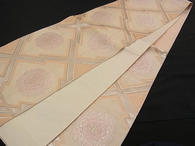 平和屋着物■六通柄袋帯 唐織 松皮菱吉祥花文 銀糸 逸品 n-rf1421