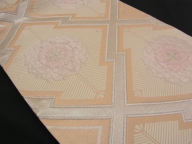 平和屋着物■六通柄袋帯 唐織 松皮菱吉祥花文 銀糸 逸品 n-rf1421