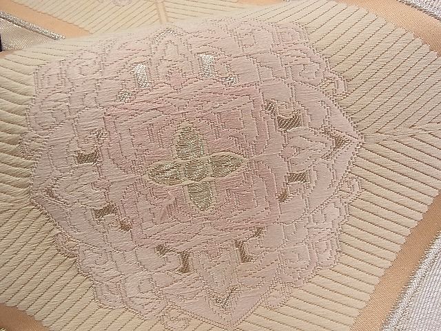 平和屋着物■六通柄袋帯 唐織 松皮菱吉祥花文 銀糸 逸品 n-rf1421