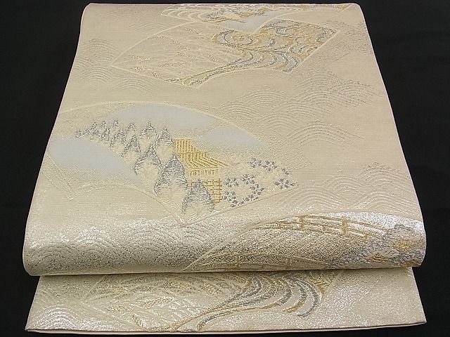 平和屋着物■六通柄袋帯 唐織 地紙吉祥風景文 金銀糸 逸品 n-rf1427