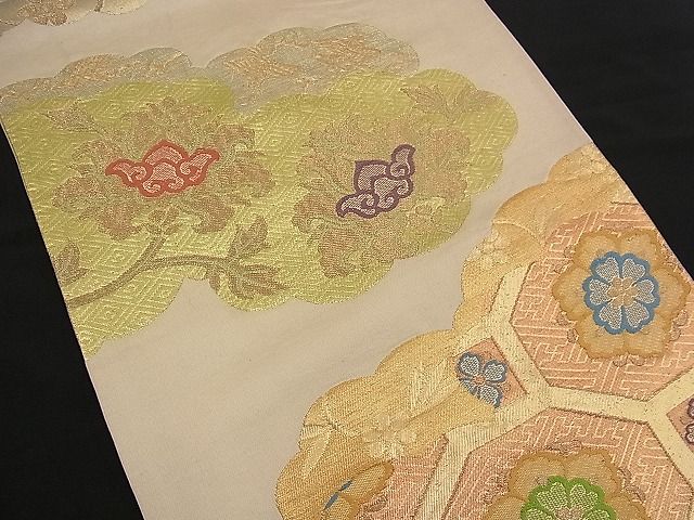 平和屋着物■六通柄袋帯 唐織 雲取り吉祥花文 金糸 逸品 n-rf1441
