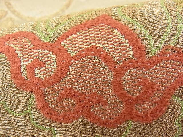 平和屋着物■六通柄袋帯 唐織 雲取り吉祥花文 金糸 逸品 n-rf1441