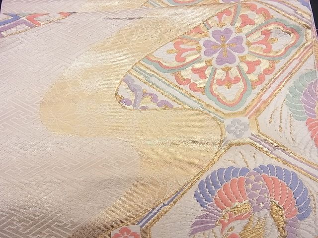 平和屋着物■六通柄袋帯 唐織 流水鳳凰吉祥文 金糸 逸品 n-rm0154
