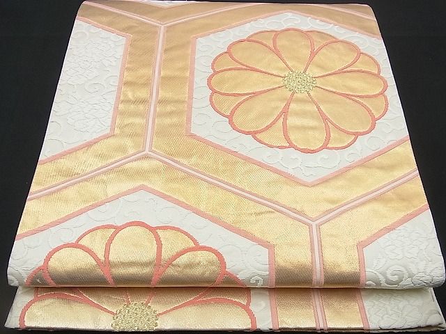 平和屋着物■六通柄袋帯 唐織 亀甲菊唐草 手引箔 逸品 n-rv0018