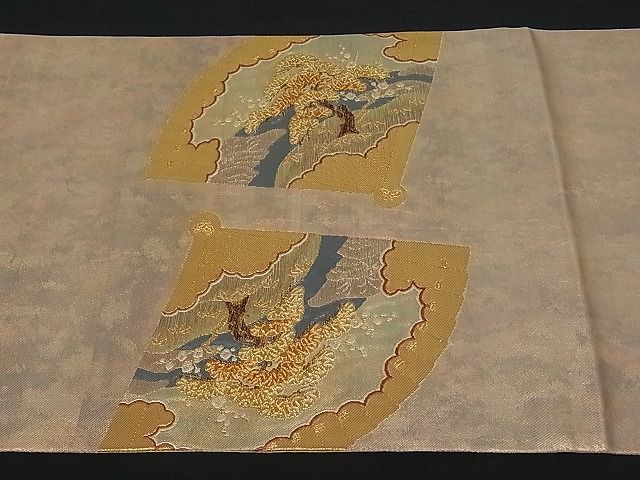 平和屋着物■六通太鼓柄袋帯 唐織 檜扇飛鶴花松文 金糸 逸品 CAAB1933rv