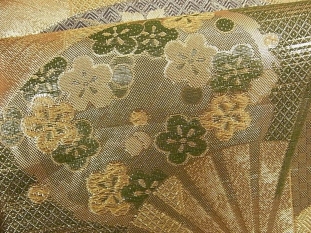 平和屋着物■佐賀錦 六通柄袋帯 扇面花文 金糸 逸品 n-rv0089
