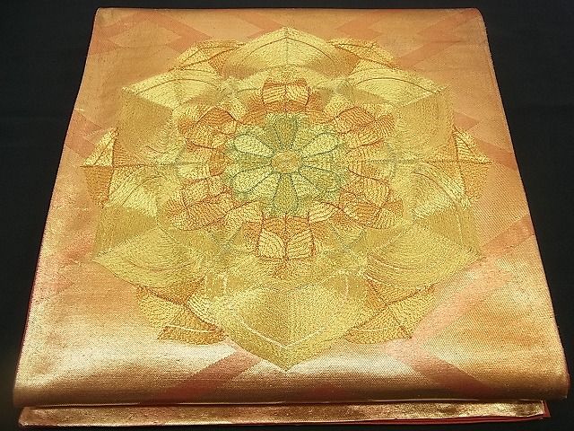 平和屋着物■袋帯 総駒刺繍 正倉院花文 金彩 逸品 n-rv0098