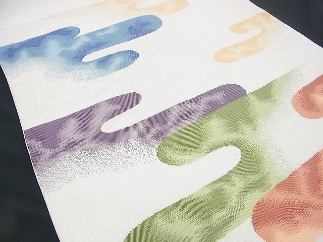 平和屋着物■六通柄袋帯 エ霞文様 銀糸 逸品 n-rv0143