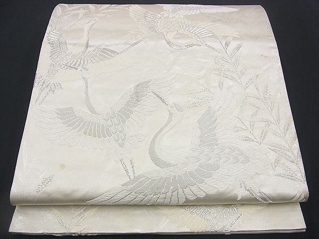 平和屋着物■六通柄袋帯 唐織 飛鶴草葉文 銀糸 逸品 n-rv0149