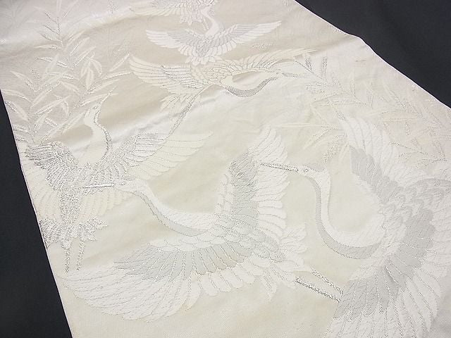 平和屋着物■六通柄袋帯 唐織 飛鶴草葉文 銀糸 逸品 n-rv0149