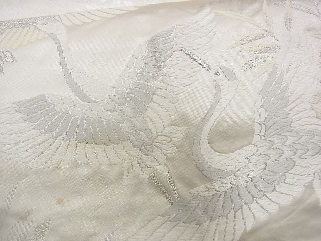 平和屋着物■六通柄袋帯 唐織 飛鶴草葉文 銀糸 逸品 n-rv0149