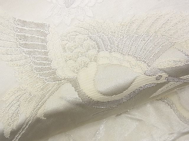 平和屋着物■六通柄袋帯 唐織 飛鶴草葉文 銀糸 逸品 n-rv0149