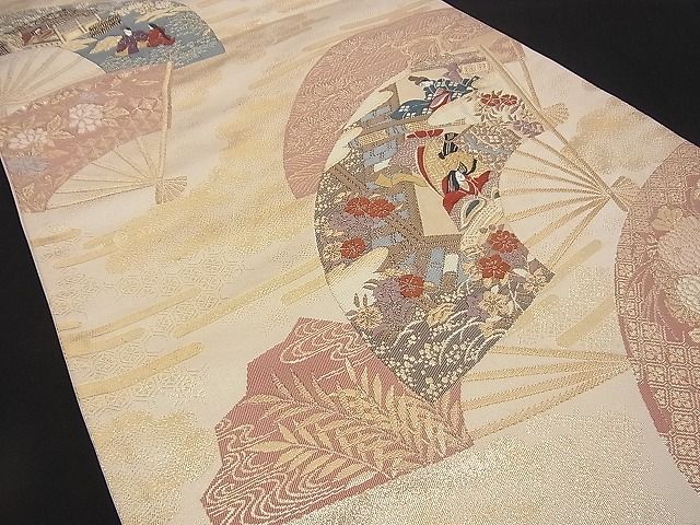 平和屋着物■六通柄袋帯 唐織 遊飛扇面文 金糸 逸品 n-rv0250