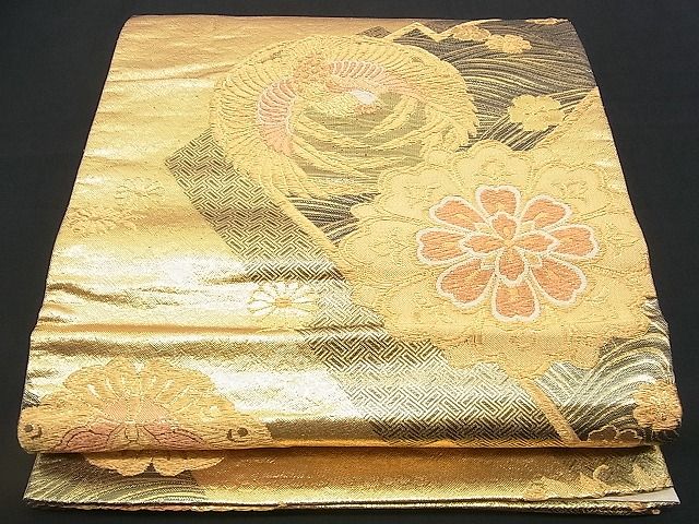 平和屋着物■佐賀錦 六通柄袋帯 唐織 鳳凰の丸花菱文 金糸 逸品 n-rv0264