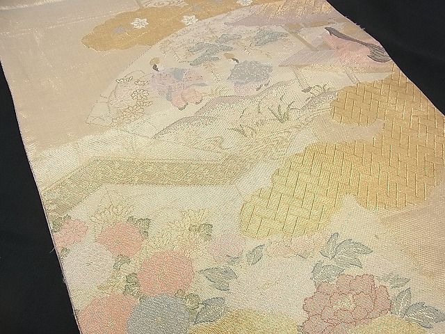 平和屋着物■佐賀錦 六通柄袋帯 源氏絵 金糸 逸品 n-rv0290