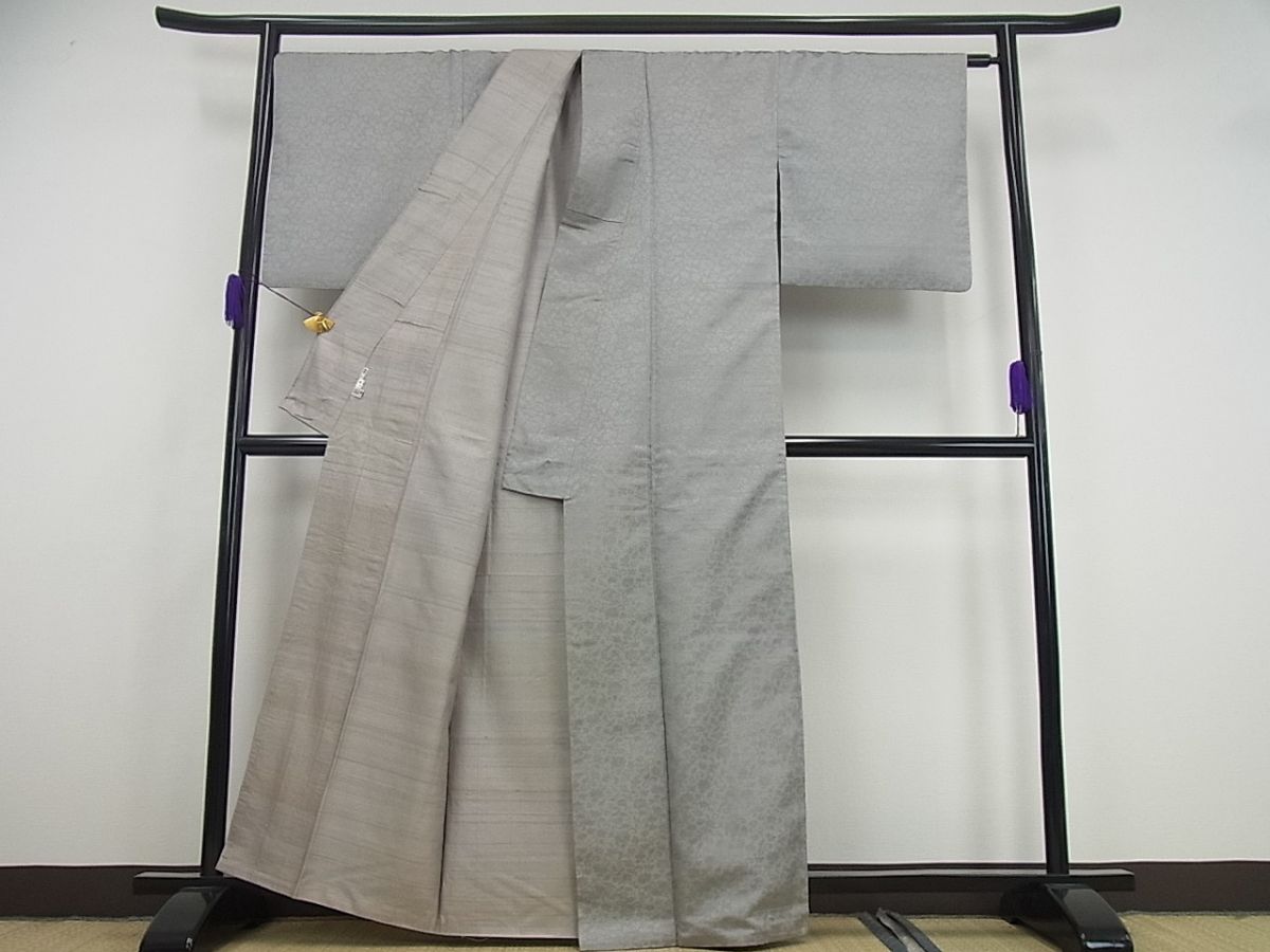 平和屋本店●極上 野蚕紬 新小石丸 野蚕糸工房謹製 更紗唐草地紋 証紙付き 逸品3s1144