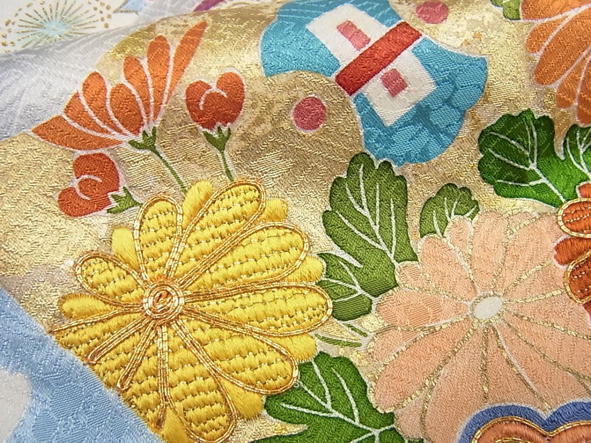 期間限定セール20%off●極上 創業460年・千總 振袖 駒刺繍 吉祥花文 金彩 反端付き 逸品3s1160