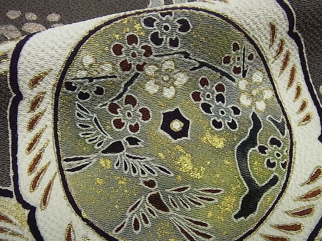 平和屋本店●極上 訪問着 浦野理一 息子 浦野範雄 訪問着 花鳥絵皿文 海松茶地 金彩 逸品3s1428