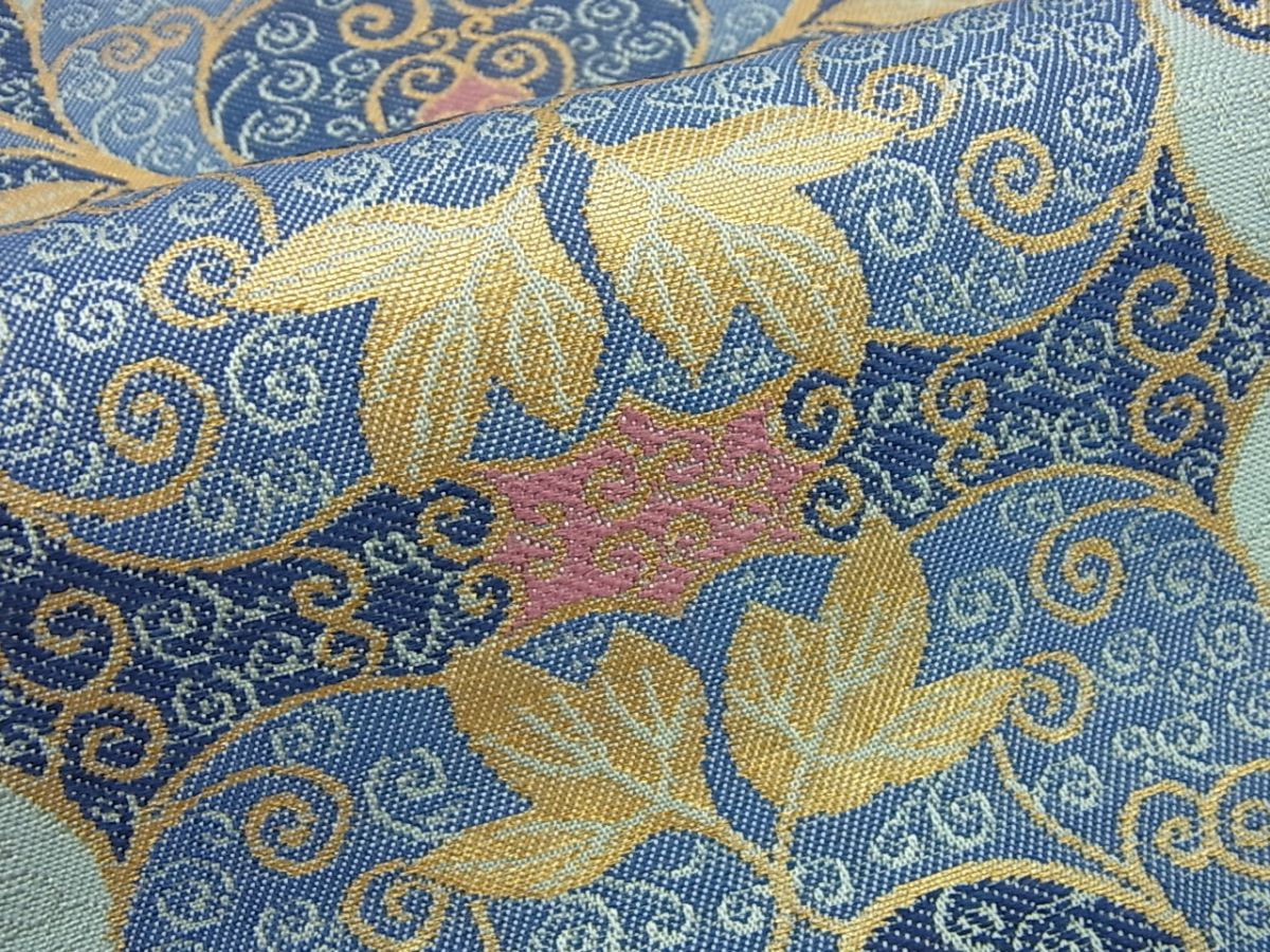 平和屋本店■極上 龍村晋謹製 全通柄袋帯 天平葡萄文錦 金糸 逸品 未使用3s1505