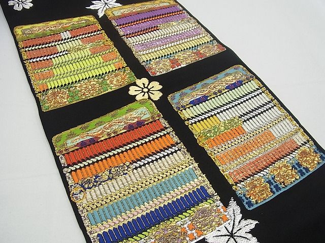 平和屋本店■最高級 龍村平蔵製 本袋帯 戯毛錦 金銀糸 黒地 逸品3s1640