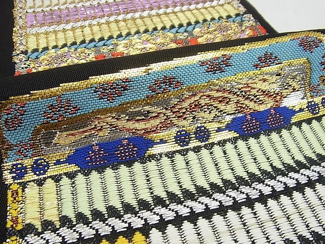 平和屋本店■最高級 龍村平蔵製 本袋帯 戯毛錦 金銀糸 黒地 逸品3s1640