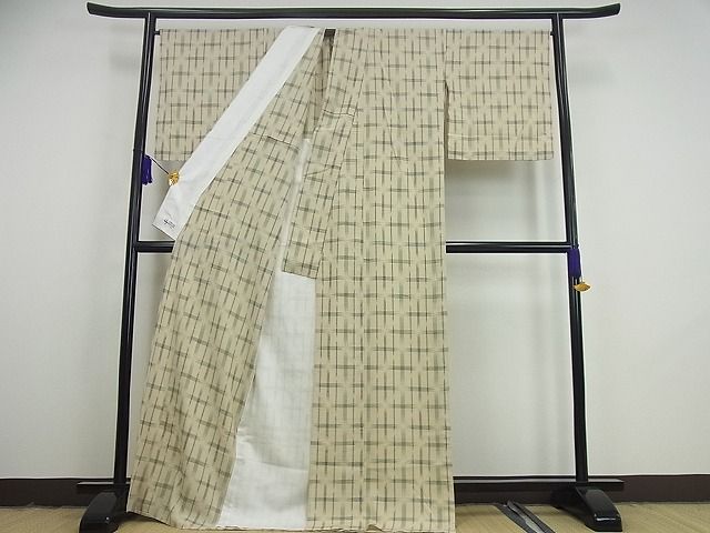 平和屋本店▽極上 幻の結城縮 奥順 はたおり娘 単衣 十字絣 やまと誂製 証紙付き 逸品3s1930