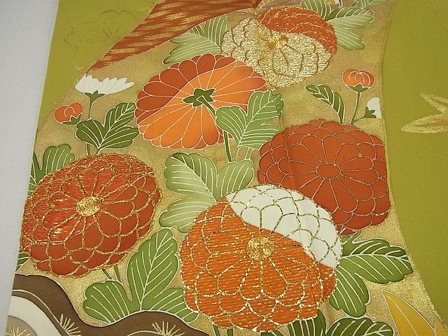 平和屋本店●極上 創業460年・千總 振袖 駒刺繍 流水吉祥花文 金彩 大丸扱い 逸品3s2222