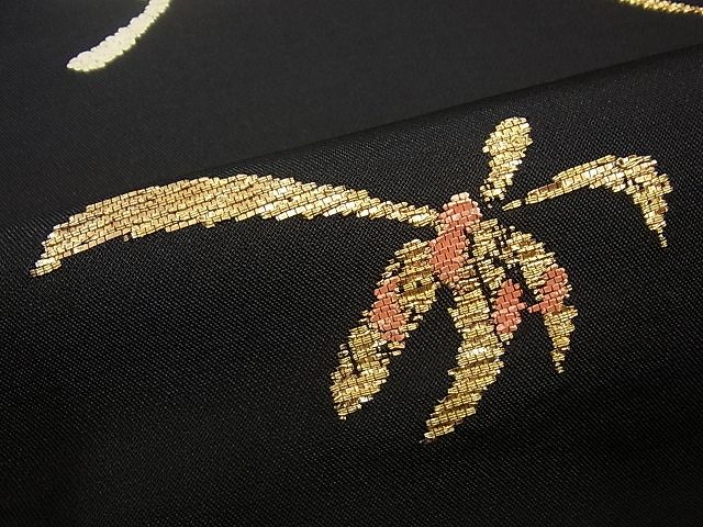 平和屋本店●最高級 龍村平蔵製 本袋帯 季繭錦 黒地 金銀糸 逸品3s2524