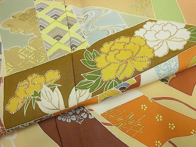 平和屋本店●極上 創業460年・千總 訪問着 駒刺繍 几帳吉祥文 金彩 パールトーン加工 逸品3s3889