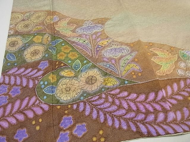 平和屋本店●最高級 二代目 久保田一竹 幻の辻が花 訪問着 絞り 暈し染め 金通し地 逸品3s3900