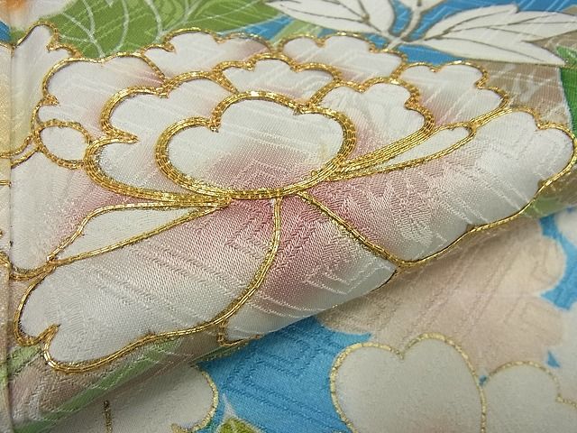 平和屋本店●極上 創業460年・千總 振袖 駒刺繍 筏花文 金彩 大丸扱い 逸品3s5070