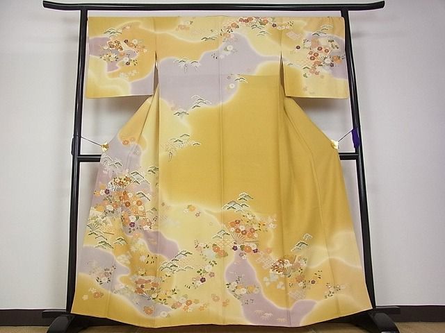 平和屋本店■極上 創業460年・千總 訪問着 道長扇面花文 暈し染 金彩 三越扱い 逸品s5965