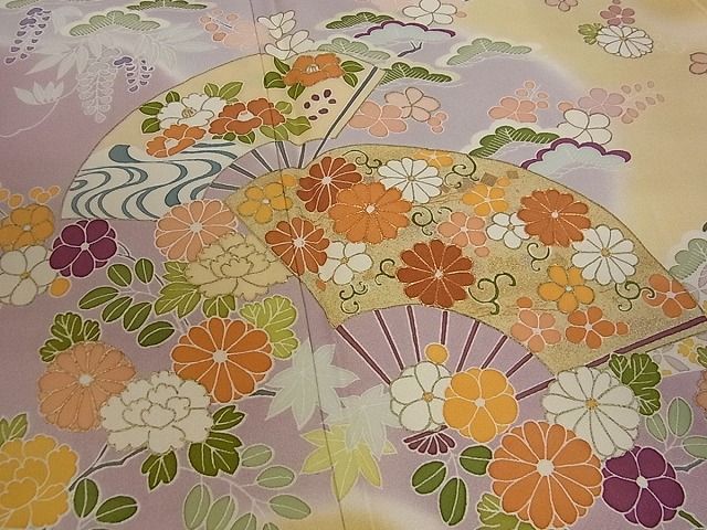平和屋本店■極上 創業460年・千總 訪問着 道長扇面花文 暈し染 金彩 三越扱い 逸品s5965