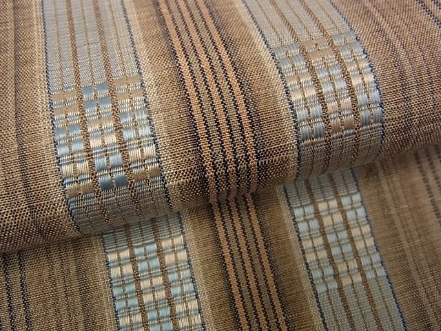 平和屋本店▽超希少 林郁作 茶色ぼかし・縞・藍 ロートン織 紬 単衣 三越扱い 証紙付き 逸品 未使用s7065