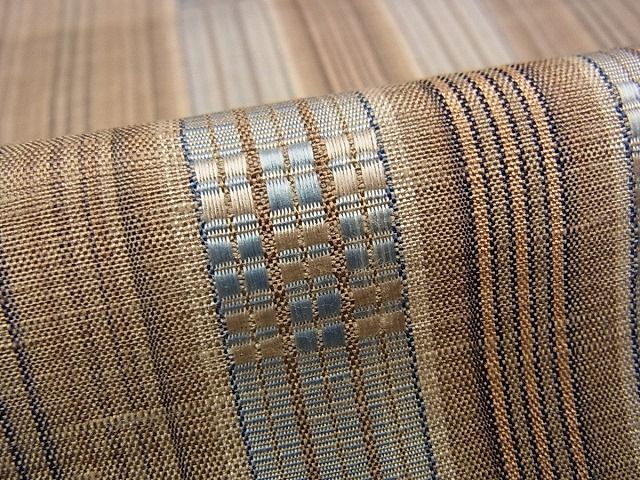 平和屋本店▽超希少 林郁作 茶色ぼかし・縞・藍 ロートン織 紬 単衣 三越扱い 証紙付き 逸品 未使用s7065