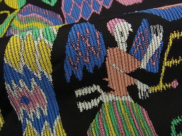 期間限定セール20%off●極上 龍村晋謹製 傳匠名錦 瑞典天使文錦 六通柄袋帯 黒地 逸品s8284