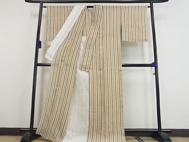平和屋本店*極上 夏物 越後上布 林宗平 間道 証紙付き 逸品 未使用s8633